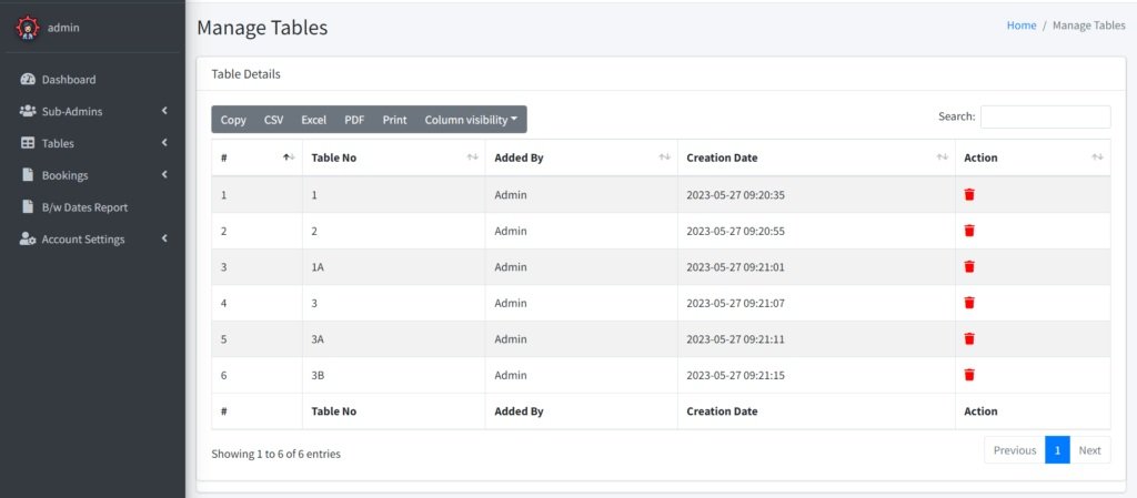 restaurant booking system